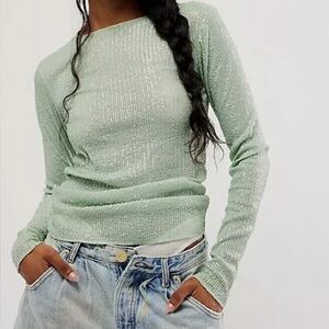 Free People Mint Green Sequin top
